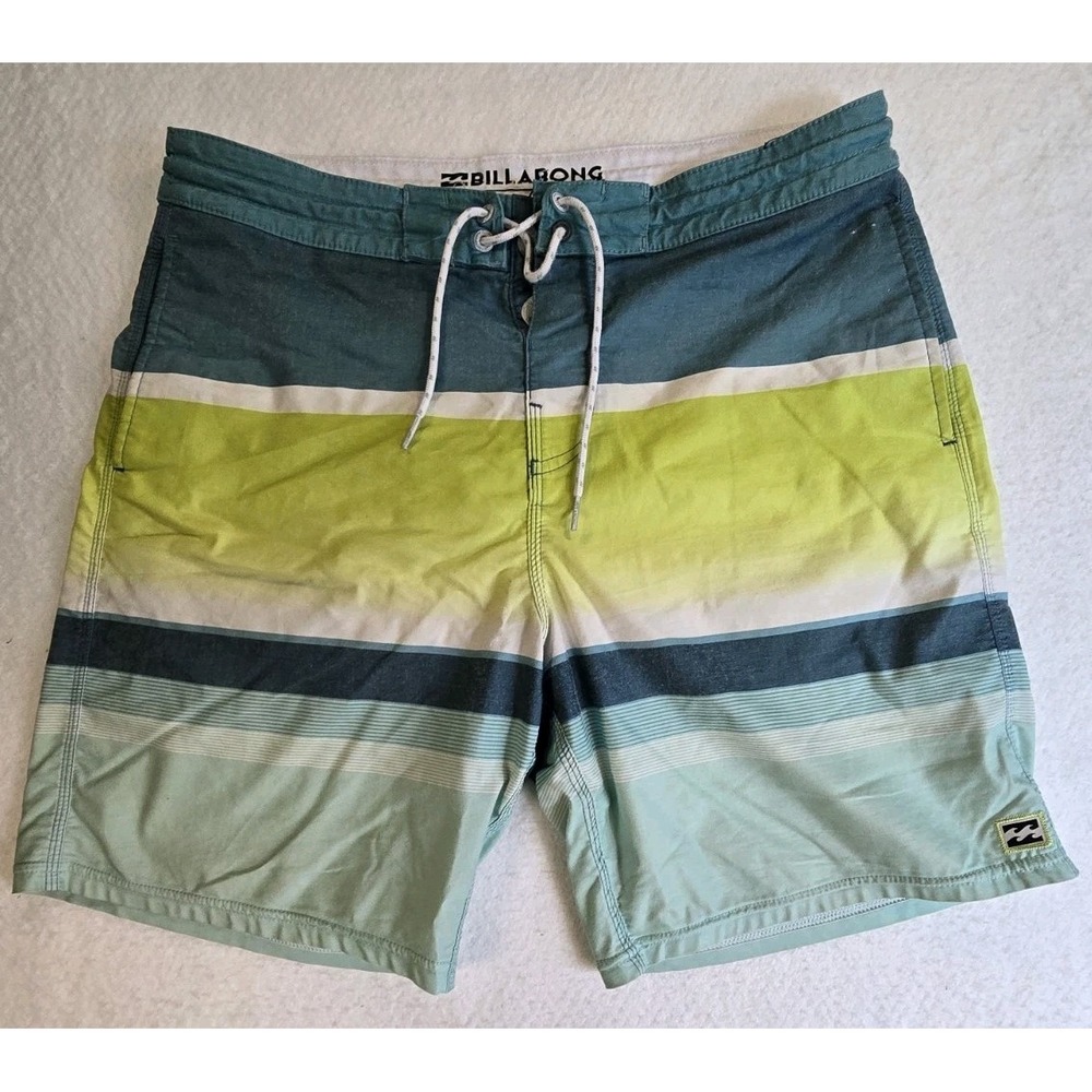 Billabong Boardshorts Men's Size 33 Low Tide Blue Green Stripe  Pockets Surfer
